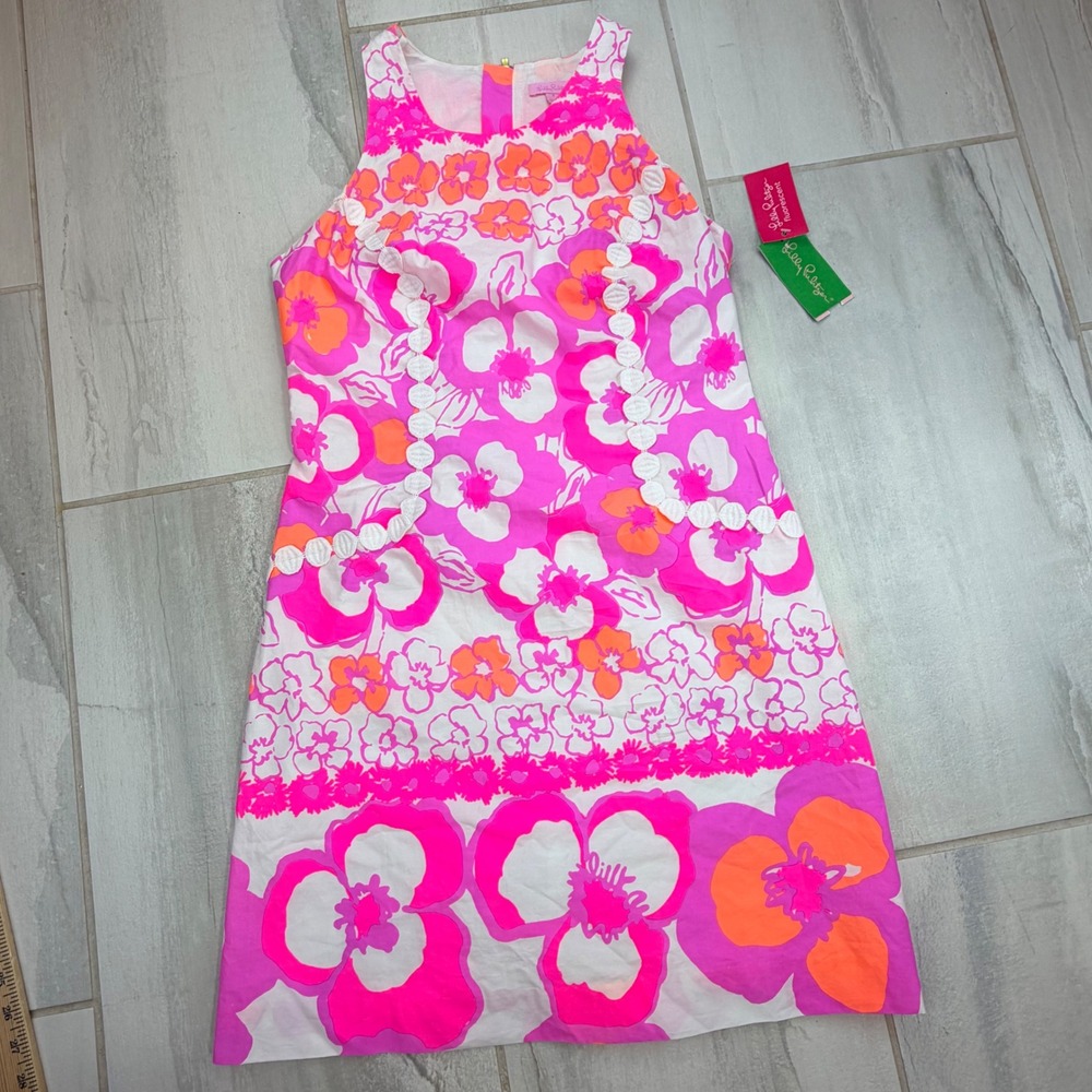 Lilly Pulitzer Pearl Shift Dress Pansy Dance Pink Floral Lace Soutache Size 6